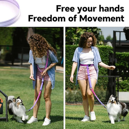 QQPETS Hands Free Dog Leash with Car Seat Belt, Adjustable No Pull Bungee Dog Running Waist Leash, Versatile Crossbody Rope for Walking, Jogging and Hiking