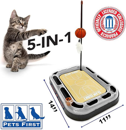 CAT Scratcher NCAA Auburn Tigers Basketball Court CAT Scratcher Toy with Catnip Filled Plush Basketball Toy & Feather Cat Toy Hanging, with Jingle Bell Interactive Ball Cat Chasing 5-in-1 Kitty Toy