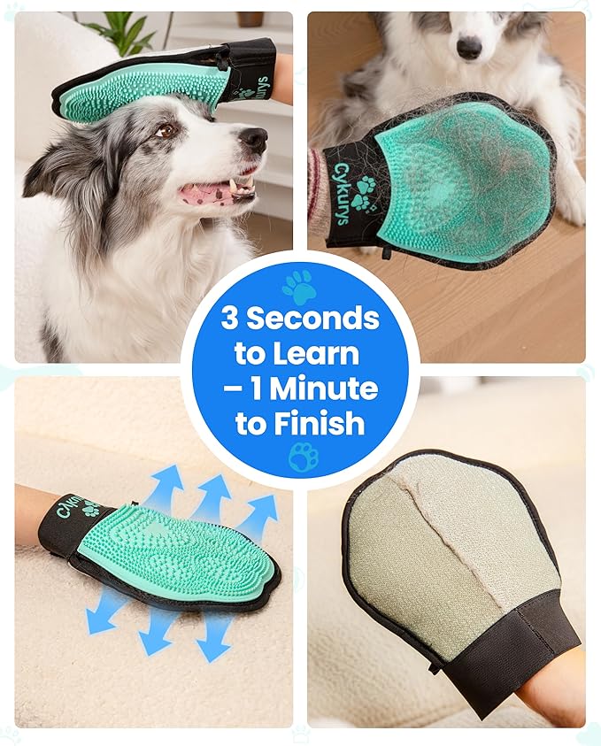 Pet Hair Removal Glove for Dogs & Cats, 2-in-1 Double-Sided Pet Grooming Tool, Electrostatic Pet Hair Remover Glove for Clothes & Furniture + Silicone Brush for Deshedding Pets