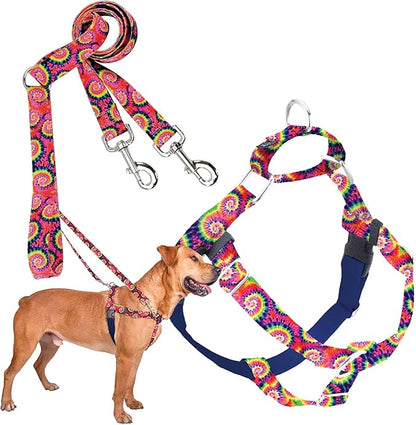 2 Hounds Design - Freedom No-Pull Harness & Training Leash in Tie-Dye | Dual Leash Loops, No Pulling on Walks | Lined to Prevent Chaffing | for Large Sized Dogs (Size M, Chest 24”- 28”)