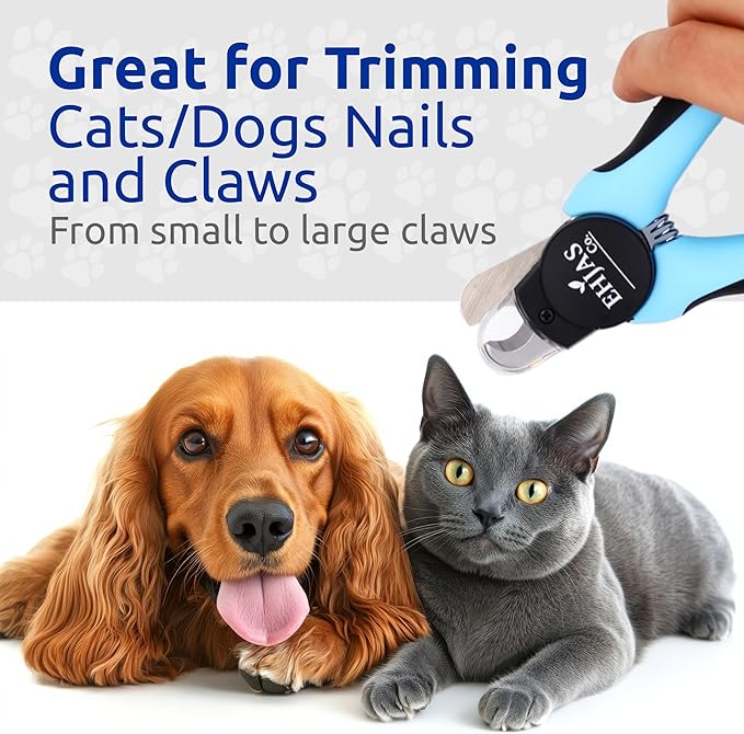 Dog Nail Clippers with LED Light & Quick Sensor, Pet Nail Trimmer with Safety Guard, Nail Catcher & Filer, Professonal Grooming Clippers for Dogs & Cats (Blue)