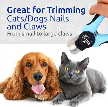 Dog Nail Clippers with LED Light & Quick Sensor, Pet Nail Trimmer with Safety Guard, Nail Catcher & Filer, Professonal Grooming Clippers for Dogs & Cats (Blue)