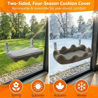 Homegroove Cat Window Perch, 24 x 12 Inch Foldable Cat Hammock for Window with 4-Sided Bolster & 4 Large Suction, Cloud Shape Cordless Window Bed for Indoor Cats (Gray, Large(24'' x 12''))