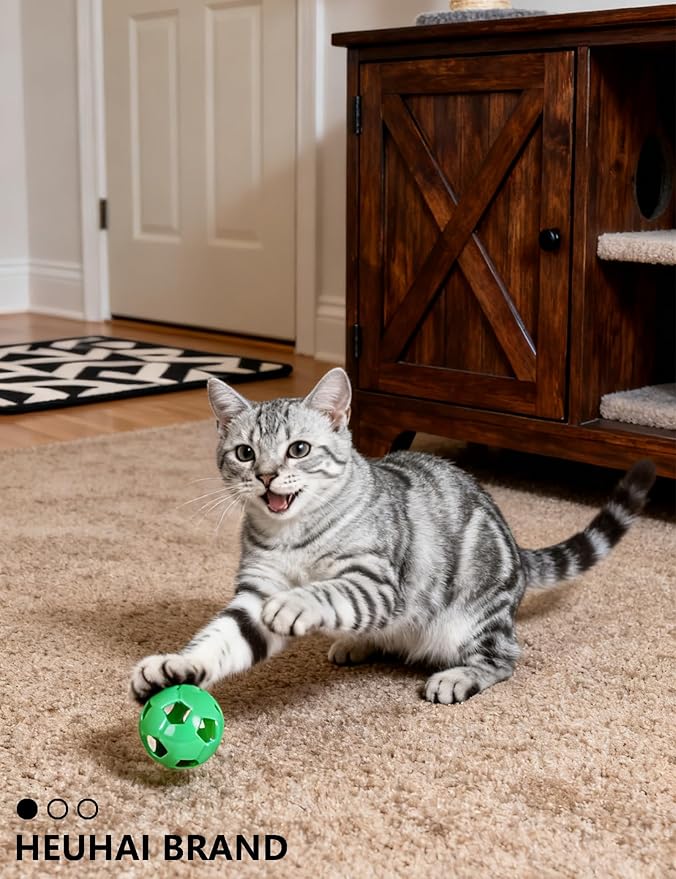 6 Pcs Cat Toys Balls, 4 Bell Balls and 2 Plush Balls for Indoor Kitten, Safe Soft Interactive Cat Toy Set (1.5'')