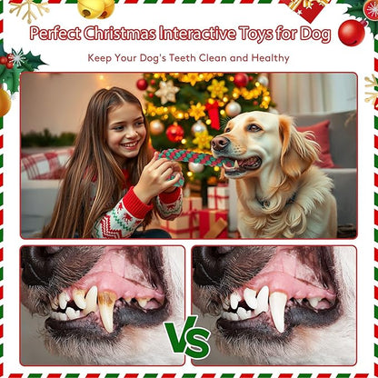 Christmas Dog Rope Toys, Christmas Candy Cane Rope Toy, Dog Interactive Chewing Toys, Dogs Toy for Puppy Small Medium Dogs Training Playing Teething Cleaning, 2 Pack Green