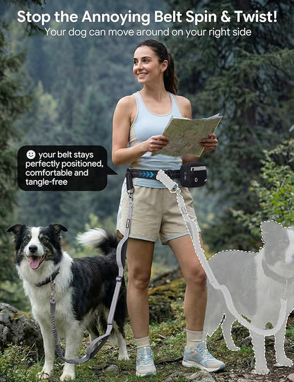 Dog Leash Hands Free, Walking Waist Belt with Pouch Removable & Multifunctional|Shock Absorbing Bungee| Thickened Lumbar pad & Comfortable Dual Handles|Dog Running and Training,for 33-120lbs Dogs