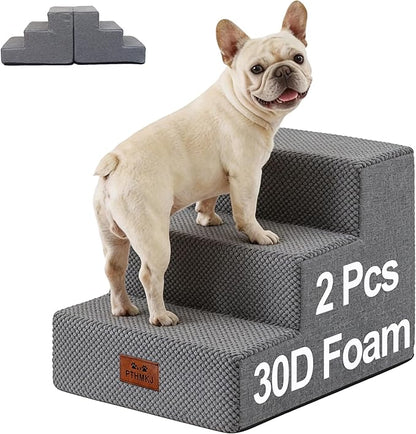 2 Pcs Dog Stairs 3-Step Dog Stairs for Bed Couch Sofa 13.5" H Pet Steps for Puppy Small Dogs Cat Puppy Small Medium Dogs (Grey, 3-Stairs 13.5" H)