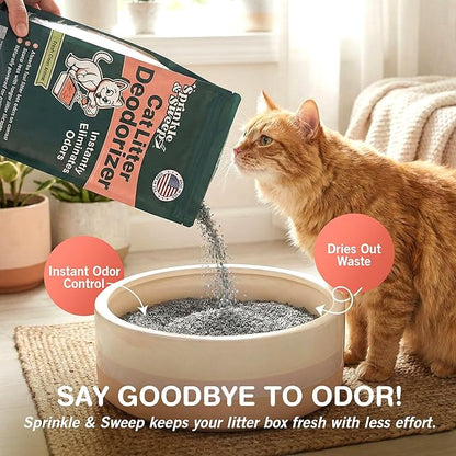 Sprinkle & Sweep: Litter Box Deodorizer Duo - 8oz Bag & Speed Sifter - Cat-Kitten Home Odor Neutralizer, Ultra-Absorbent Formula, Wood Handle Scooper