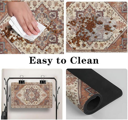 Dog Food Mats for Floors, Absorbent and Quick-Drying Pet Cat Food Mat,Anti-Fouling and Easy-to-Clean Pet Feeding Mat,Dog Bowl Mat for Messy Drinking Water Bowls.16 x24, Bohemia Style