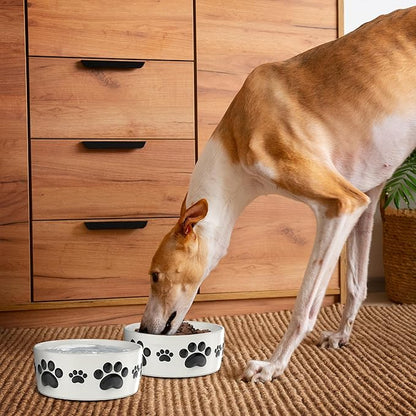 Ceramic Dog Bowls for Large Dogs - 7.5'' Round × 3'' Tall Dog Food & Water Bowl Set of 2 - Large Ceramic Bowl with Anti-Slip Rings - Food and Water Bowls with 5 Cups Capacity