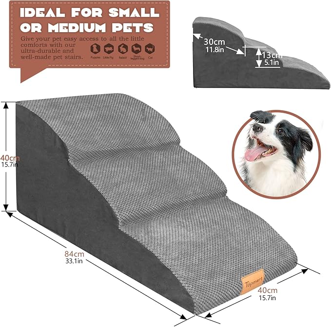 Topmart High Density Extended Foam Dog Ramp&Steps 3 Tiers,15.7" High,Non-Slip Dog Stairs with Removable Cover,Soft Foam Pet Ladder,Best for Injured,Older Cats,Pets with Joint Pain