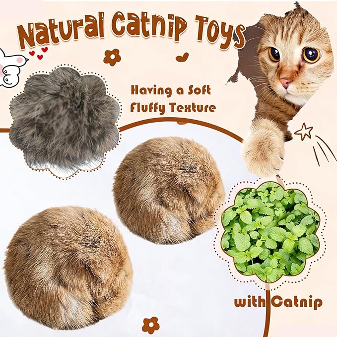 Rabbit Fur Ball Cat Toy, Soft Fluffy Cat Toy Ball, Soft Plush Cat Toy Balls for Bunny Kicks & Chase Games, for Indoor Fun to Chase