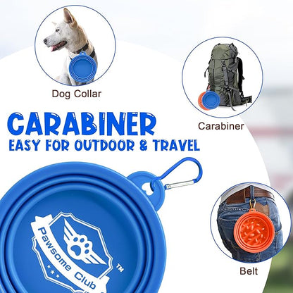 Large Collapsible Dog Bowls (34oz), 1 Pack Pet Travel Foldable Bowl with Carabiners, Healthy, Soft Silicone, Portable Essential Set for Walking, Travel, and Hiking (Blue)
