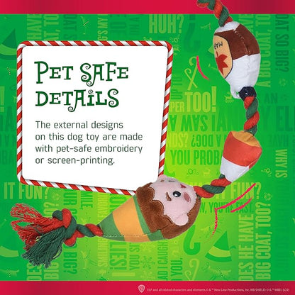 Elf for Pets 7" Dog Plush & Rope Candy Toy | Squeaky Plush Toys, Rope Tug Toys for Dogs | Officially Licensed Pet Product for Dogs & Pet Stocking Stuffers, Buddy, Candy, & Maple Syrup Rope (FF23461)