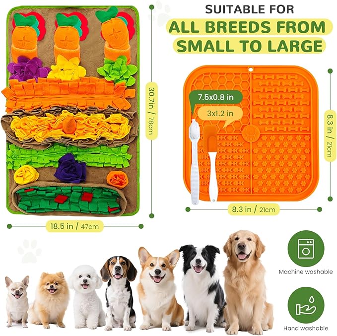 Snuffle Mat for Dogs Large Breed and Lick Mat Set, Interactive Dog Enrichment Puzzle Toys for Puppy Small Medium Large Dogs Cats, Cognitive Sniff Foraging Mats Slow Feeding Mental Stimulation