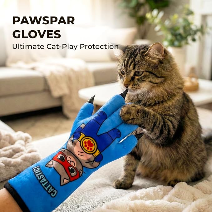 Cat Wrestling Glove – AMA Soft Plush Cat Training Mitt for Fun Play, Bonding & Exercise | Scratch-Resistant Design Interactive Cat Toy | Blue