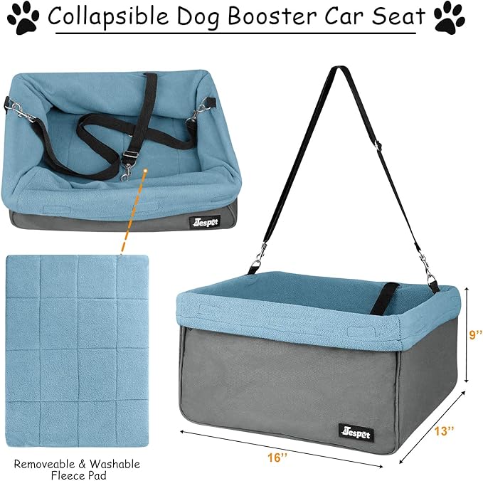 JESPET & GOOPAWS Dog Booster Seats for Cars, Portable Dog Car Seat Travel Carrier with Seat Belt for 24lbs Pets