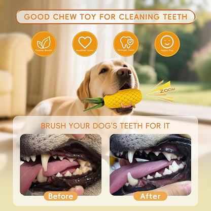 Pineapple Dog Toys for Aggressive Chewers, Indestructible Chew Toy with Squeaker for Small Dogs - Durable Rubber Puppy Teething & Interactive Play