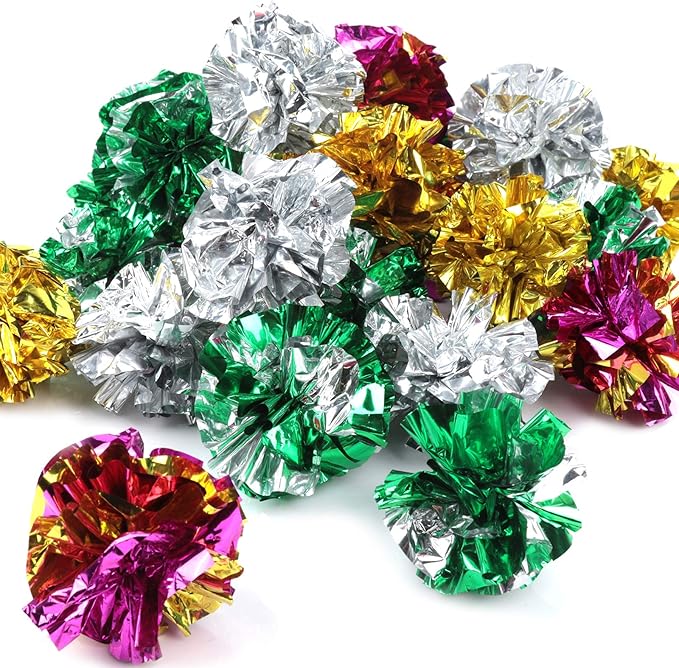 HNYYZL 25 Pack Crinkle Balls Cat Toys for Cats - Original Mylar Crinkle Balls (Random Color)