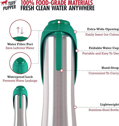 PupFlask Large Dog Water Bottle | 27 or 40 OZ Stainless Steel | Convenient Dog Drink Dispenser | Puppy Travel Water Bowl | Portable Pet Hydration Bottle | Leak Proof | Perfect Size For All Breeds