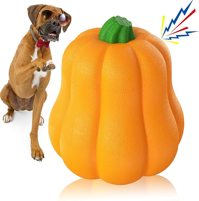 GOLDROC Pumpkin Squeaky Dog Toy for Medium & Large Breeds, Interactive Fetch & Chew Toy for Aggressive Chewers, Fun Halloween Theme for Playtime (Pumpkin)