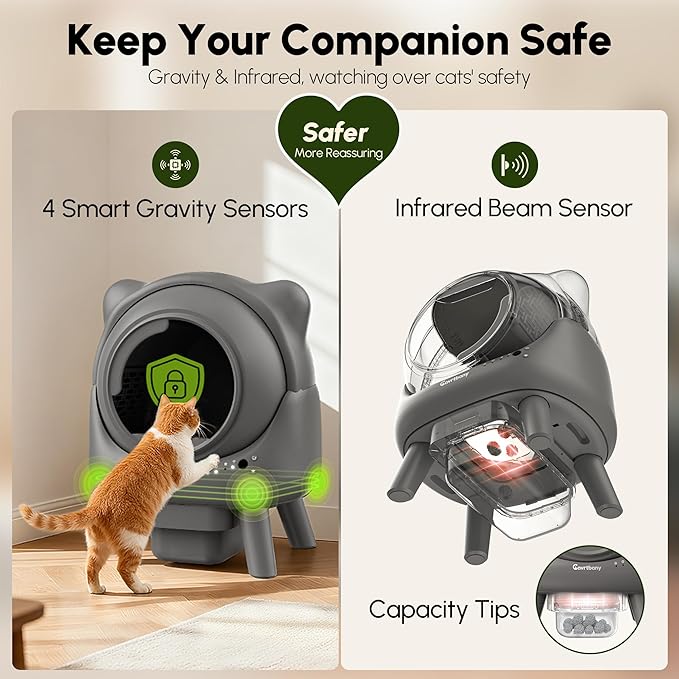 Automatic Litter Box, Self Cleaning Litter Box, Cat Robot for Multiple Cats, with Smart APP Control and Health Monitoring, Safety Sensors, with Trash Bags, Grey