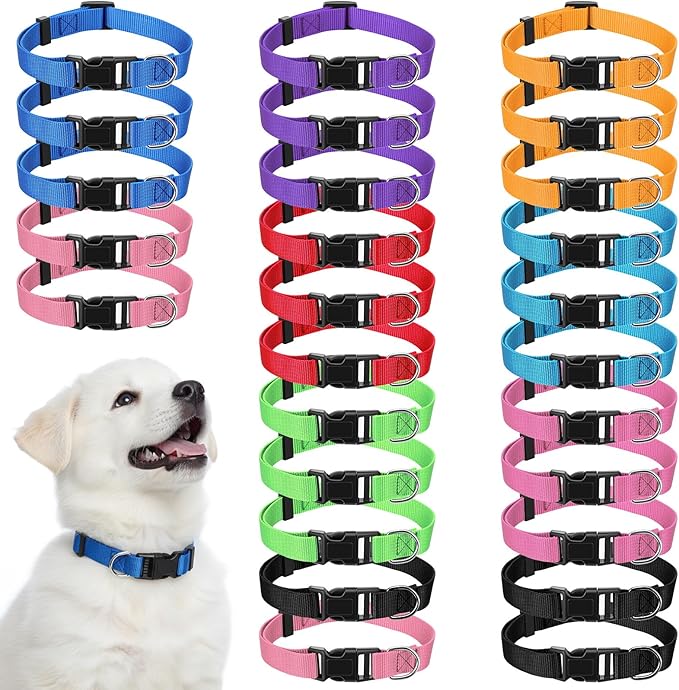 JIEYAO 27 Pcs Colorful Dog Collars for Small Medium Dog, Nylon Adjustable Puppy Collars with Quick Release Buckle 9 Colors Pet Collar Bulk for Walking Training