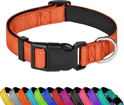 Reflective Dog Collar, Adjustable Soft Neoprene Padded Nylon Pet Collars with Buckle for Puppy and Small Dogs, Cats, Orange,XS