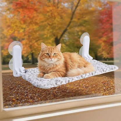 Cat Window Perch, Cordless Foldable Cat Hammock Bed with 4 Suction Cups, Embeded Machine Washable Bed for Indoor Cats, Strong Metal Frame Holds 40lbs (Leopard Print)
