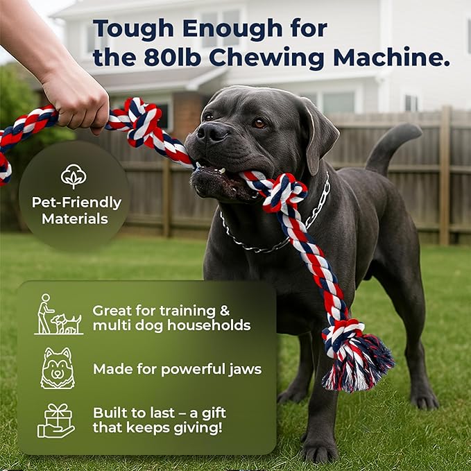 Giant Dog Rope Toys for Extra Large Dogs 2 Pack - 42 Inch, 6 Knot Tough Rope Chew Toys for Large Dogs - Benefits Non-Profit Animal Rescue - Indestructible Dog Toy for Aggressive Chewers (Red)