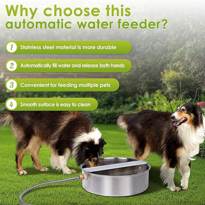Automatic Dog Water Bowl Dispenser Large Breed Outdoor Pet Water Fountain Pet Waterer with Float Valve 6.5L Heavy-Duty Stainless Steel Auto Waterer for Large Dogs Cats Puppy Chicken Goat
