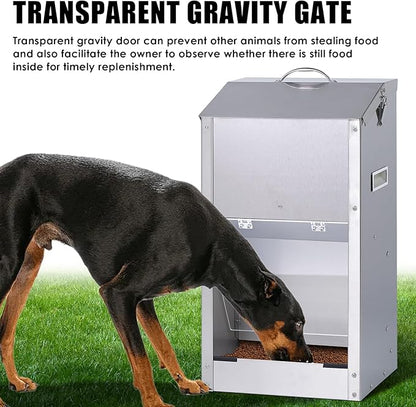 Automatic Dog Feeder Large Breed Outdoor Auto Dog Food Dispenser 25lbs Large Capacity Stainless Steel Gravity Pet Feeder Feeding Station Pet Dry Food Dispenser (M)