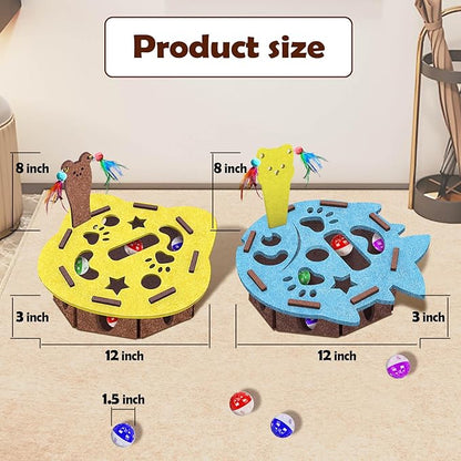 Interactive Felt Cat Maze Box with Cartoon Cat-Shaped Post, Fish-Shaped Puzzle ExerciseHide Seek Moving Toy for Cats, Mental Enrichment Self-Play Toy Encourages Hunting Instincts with 4 Balls