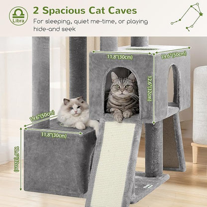 Globlazer Heavy Duty Cat Tree 78 inch Sturdy Cat Tower for 20lbs Large Adult Cats, Symmetrical Aesthetic Big Cat Tree with Extra Large Platform, 2 Scratching Boards, Z78, Light Grey