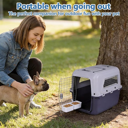 Large Portable Dog Crate Kennel (33×21.6×25.2In) Sturdy Pet Carrier with Handle Metal Door Travel Pet Box for Puppies Kittens Suitable for Air Consignment Out for Medical Treatment Road Trip