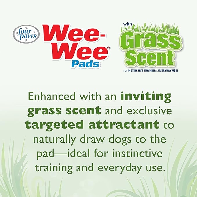 Four Paws Wee-Wee Ultimate Attractant Dog Pee Pads for Instinctive Training, Leak-Proof Floor Protection Dog & Puppy Quilted Potty Training Pads, Grass Scent, 22" x 23" (50 Count)