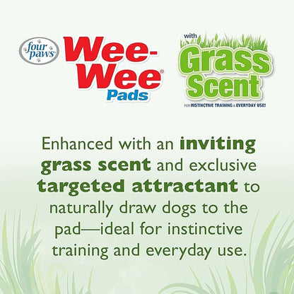 Four Paws Wee-Wee Ultimate Attractant Dog Pee Pads for Instinctive Training, Leak-Proof Floor Protection Dog & Puppy Quilted Potty Training Pads, Grass Scent, 22" x 23" (50 Count)