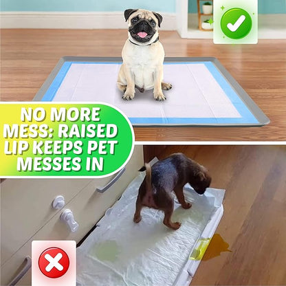 TidyFriend Dog Pee Pad Holder Tray Fits Up to 30” x 36” Wee Wee Pee Pads - Stable Grip, Raised Edges, Quick-Wipe Silicone Surface Dog Potty Tray Holder for Indoor Flooring Protection (Light Grey)