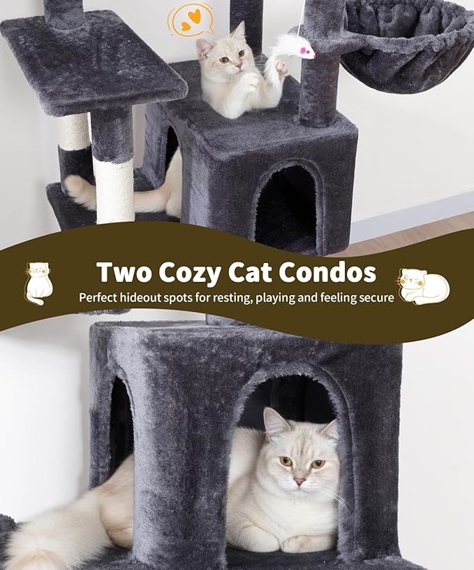 AMHANCIBLE Cat Tree, 70 Inch Cat Tower for Indoor Cats, Multi-Level Cat Tree with Scratching Post, Hammock, Hanging Basket, Large Cat Condos for Adult Cats Kittens, Dark Grey, PT18DG