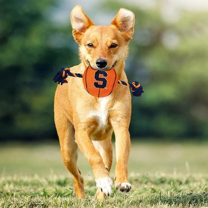 NCAA Syracuse Orange Basketball Rope Toy for Dogs & Cats. Tough Nylon, Sporty Basketball Design, Heavy-Duty Ropes with Inner Squeaker