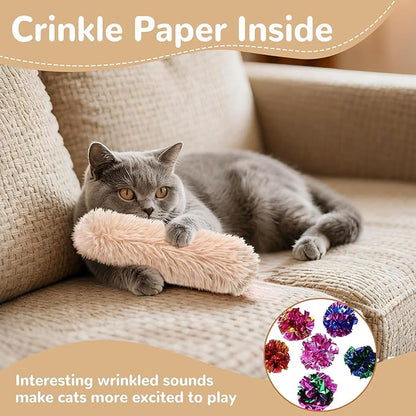Catnip Toys for Cats, Cat Kicker Toy with Crinkle Sound, Interactive Kitten Toys, Durable Plush Chew Toys for Indoor Cats(Green Orange Grey, 3)