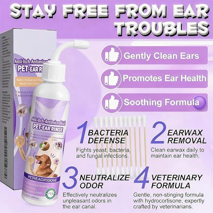 Dog Ear Cleaner Solution Vet-Recommended Dog Ear Infection Treatment to Soothe Itchy & Inflamed Ear Drops for Dogs & Cats to Gently Removes Debris, Wax Buildup, Odor - 4 fl oz
