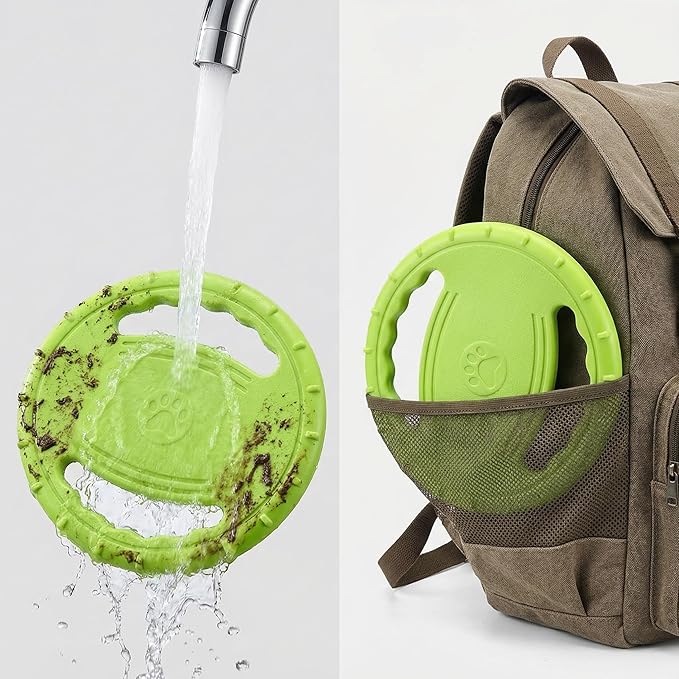 EVA Dog Flying Disc Toy, Durable Interactive Fetch with Dual Grip Holes, Non-Slip Floating Pet Toy for Small Medium Large Dogs, Outdoor Park Beach Play (Green)