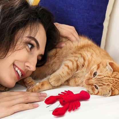 Glaciart One Wool Lobster Cat Toy with Catnip | Interaction & Boredom Relief, Encourages to Exercise, Explore & Play | Filled w/Organic Herbs to Help Sooth or Reduce Anxiety