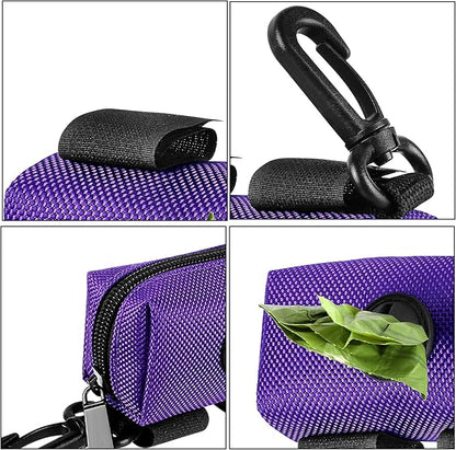 Dog Waste Bag Dispenser Pet Poop Bags Holder for Doggie Waste Bags Dispensers Soft Fabric Zipper Small Doggy Puppy Pouch for Leash Accessory Attachment with Carrier,Purple