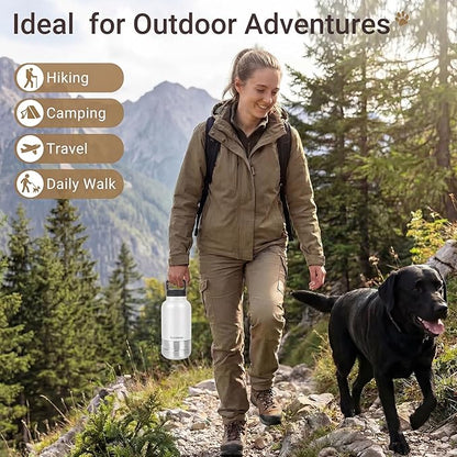 3-in-1 Dog Water Bottle Portable, 32oz Insulated Stainless Steel Pet Water Dispenser with 2 Detachable Travel Dog Bowls for Water & Food, Leak-Proof Puppy Water Bottle for Hiking, Walking (White)
