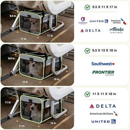 Lekereise Top-Expandable Pet Carrier 18x13x9.5 Inch Southwest Frontier Airline Approved Soft Sided Underseat to 15lbs Travel Carriers for Small Cats Dogs with Locking Safety Zippers Anti-Scratch Mesh