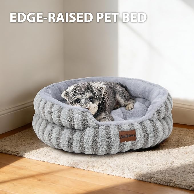 Cat Bed Puppy Bed - Washable Round Cat Beds for Indoor Cats, Soft Corduroy Fleece Pet Bed for Puppy and Kitten with Removable Double Sided Inner Cousion, 23", Grey