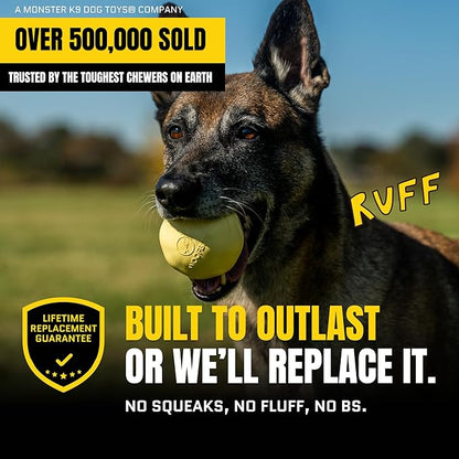 Virtually Indestructible Dog Ball - Lifetime Replacement - Tough Durable Chew Toy for Aggressive Chewers - Safe Non-Toxic Natural Rubber - Chew & Fetch - Med/Large Breed, 3"- Butter Scent