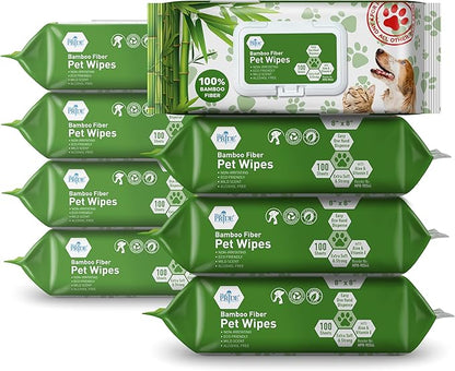 MED PRIDE Gentle Doggie Towelettes Biodegradable Pet Wipes XL – 100% Bamboo Fiber Dog & Cat Cleaning Wipes with Aloe Vera – 8”x8” Hypoallergenic Deodorizing Grooming – 8 Packs (800 Count)